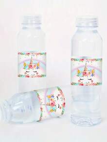 10张彩虹独角兽水瓶贴纸，花卉独角兽图案水瓶包装贴纸，适合女孩独角兽主题生日派对水瓶标签装饰，婴儿派对用品 - 彩色 - 查看 3