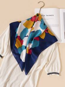 1pc Faux Silk Printed Neckerchief, Versatile Headband/Scarf, Suitable For Daily Use,Travel Essential,Holiday - Blue - View 3