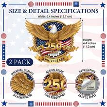 250th Anniversary Decal Sticker Dependence Day Sticker Patriotic Sign USA Bumper Sticker For Car Window Laptop 2Packs - A-Gold - View 2