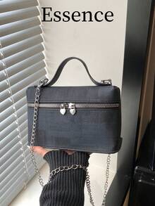 1个黑色春季新款时尚简约PU方形手提包，女士单肩斜挎包 - 黑色 - 查看 8