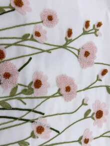 1pc European And American Ins Pastoral Fresh Embroidered Floral Decorative Pillow Cover, Suitable For Sofa, No Pillow Insert Included - Pink - View 3