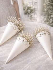 Set de 20 piezas Tubos de papel en forma de cono para boda DIY, tubos de arroz con corte láser de encaje blanco en forma de corazón, decoración para fiesta de cumpleaños, vacaciones y otras pequeñas celebraciones, recuerdos para fiesta de boda, 5/10/20 piezas - A - Ver 5