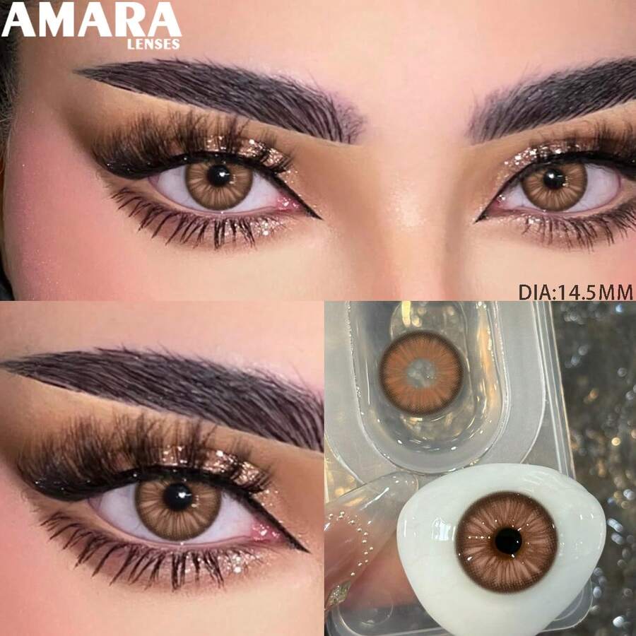 AMARA 1對棕藍色年度隱形眼鏡 棕色染飾隱形眼鏡 14.5mm 萬聖節裝扮用