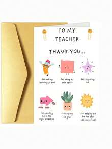 1 pieza Tarjeta de agradecimiento con sobre - Diseños lindos de aula (estrellas, soles, personajes de cojín) - Mensajes de aprecio sincero - multicolor - Ver 1