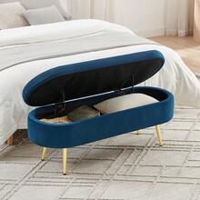 Multifunctional Storage Bench / Soft Chenille Fabric Modern Storage Bench / 20L Storage Space / Wooden Legs / For Bedroom, Living Room, Shoe Bench, Hallway - 深藍色 - 查看 10