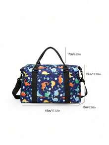 卡通恐龙休闲旅行包，大容量瑜伽游泳健身包，带干湿分离隔层，健身手提包 - 深藍色 - 查看 5