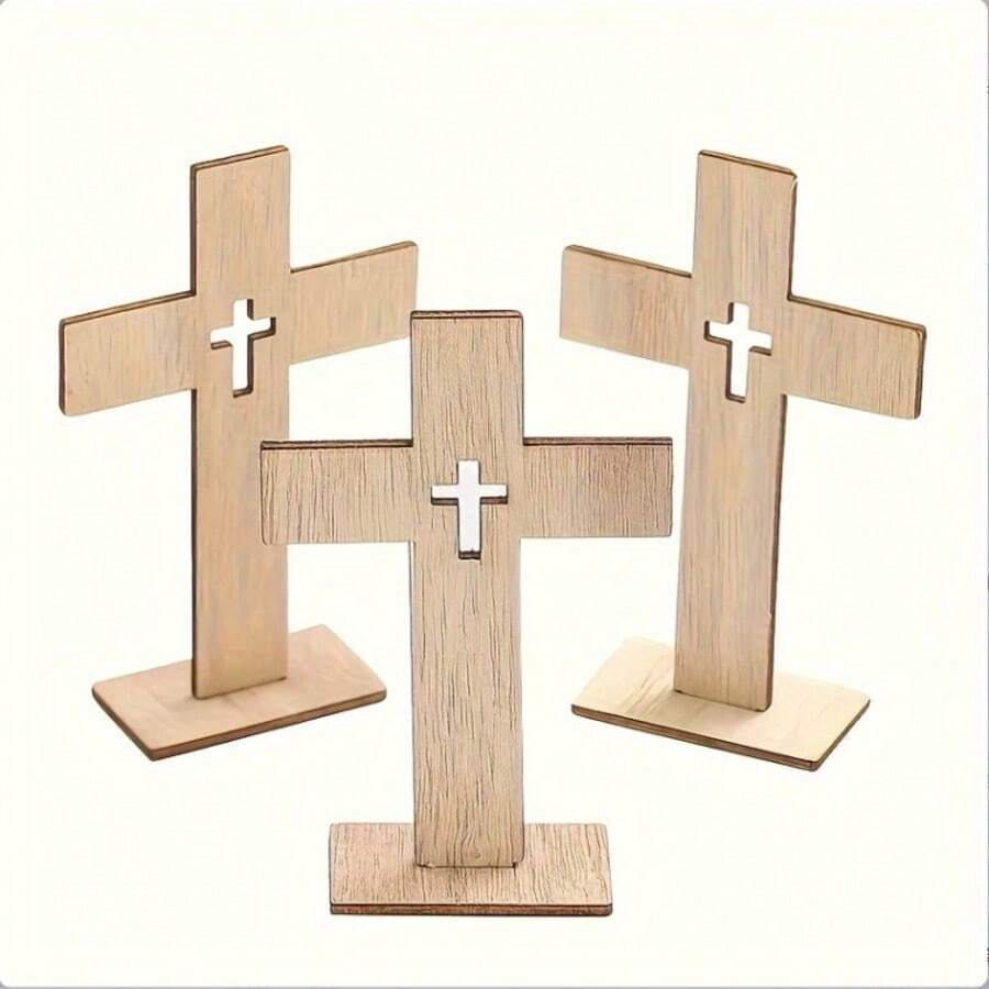 3 piezas de Cruz de Madera, Soporte para Vela con Proyección de Cruz de Pie, Decoración de Centro de Mesa para , Centro de Mesa para Fiesta, Decoración de Altar para Primera Comunión, Decoración del Hogar, Accesorio de Sobremesa - B - Ver 1