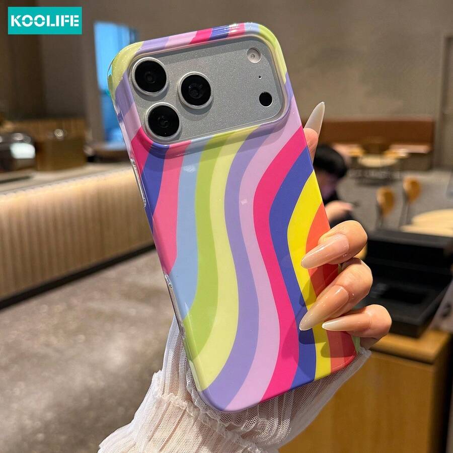 Koolife 1pc Wavy Striped Phone Case, Suitable For IPhone 17 Pro Max, 17 Pro, 17 Air, 17, 16, 15, 14 Plus, 13, 12 Pro Max, 11, Fashionable Anti-Drop Back Cover