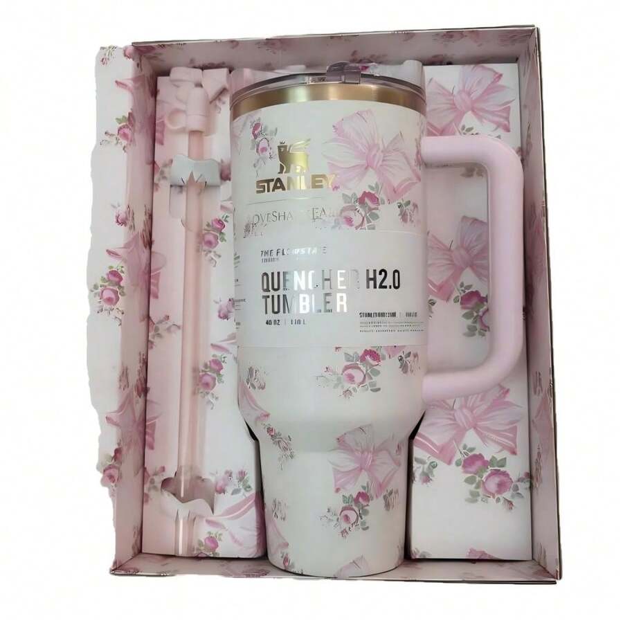 LoveShackFancy X Stanley 40oz Pink Floral Quencher Tumbler With Bow Topper - 粉紅色-蝴蝶 - 查看 1