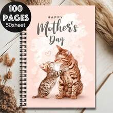 A Heartwarming Mother's Day Gift Spiral Notebook, Cover Featuring A Loving Cat Mother And Child Design, Showcasing Warmth. 100 Pages Of High-Quality Paper, Smooth Writing. Suitable For Work Records, Study Notes, Daily Planning, And Also A Thoughtful Gift For Graduation, Birthday, Mother's Day. - I - View 6