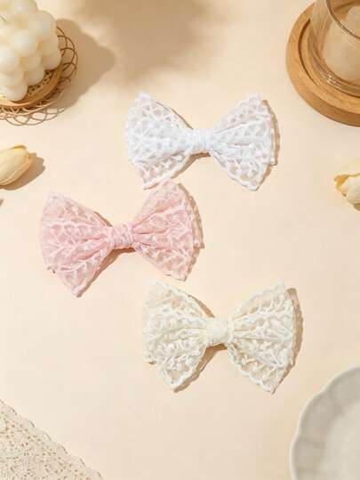 3pcs/Set Colorful Mesh Bow Hair Clips, Fresh & Cute Design For Children, Suitable For All Seasons, Holidays, Parties, Gifts, Super Adorable Fashion Item, Great For Photos