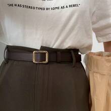 Square Buckle Belt Summer, School Fall, Autumn, Halloween - Coffee Brown - View 4