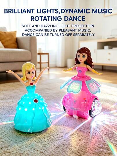 2+ Years Old Children's Electric Dancing Princess Toy, 360° Rotation, Sound & Light, Dynamic Music. Made Of ABS Material, Impact Resistant. Adorable & Charming Design, Suitable For Girls 2+ Years Old. Great For Family Play, Parent-Child Interaction, And Children's Educational Toy. Suitable As Halloween, Christmas, Thanksgiving, And Back-To-School Gift.