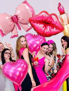 1set Makeup Theme Balloon Set, Includes High Heels, Red Lips, Lipstick, Bow, Heart Foil Balloons, Suitable For Princess Birthday Party, Bridal Shower, Bachelorette Spa Party, Indoor & Outdoor Decoration - Makeup-themed Balloons - View 5
