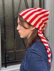 女士条纹三角围巾/披肩，百搭针织围巾，适合春夏穿着，可搭配连衣裙和衬衫，保暖头巾，情人节礼物 - 彩色 - 查看 5