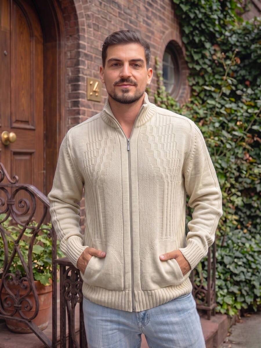 Spring / Autumn Autumn / Winter Regular Fit Knitted Buttons On The Front Zipper - Màu be - Xem 1