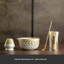Bộ 2 trong 1 cà phê & matcha (1/4 món), bộ trà matcha, bát trà matcha bằng gốm Nhật Bản mới, kiểu dáng cổ điển đích thực, bao gồm muỗng múc matcha, giá đựng phới lồng, giá để hộp trà, hộp quà tặng, thích hợp làm quà tặng và quà ngày lễ. - 4 chiếc họa tiết sóng - Xem 13