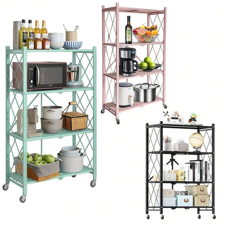 Industrial Style - No Installation Required Foldable Steel Material Storage Shelf Designed With Foldable Structure And Lockable Casters. A Practical And Multi-Functional Storage Rack Suitable For Both In&Outdoor Household Scenarios Such As Garages - 查看 1