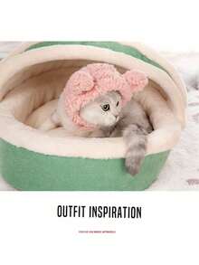 1pc Pink Pet Panda Hat, Cute Plush Headpiece For Small Dogs & Cats - Pink - View 7
