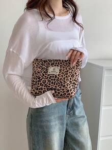 Vintage Leopard Print Zipper Makeup Bag, Large Capacity Portable Cosmetic Pouch, Multifunctional Travel Toiletry Organizer Bag For Women, Y2K Aesthetic Daily Clutch Purse Make Up Bag Toiletry Bag Cosmetic Bag Makeup Pouch Wash Bag Makeup Storage Durable Mothers Day Gift Holiday Essentials Mother Gifts - Multicolor - View 3