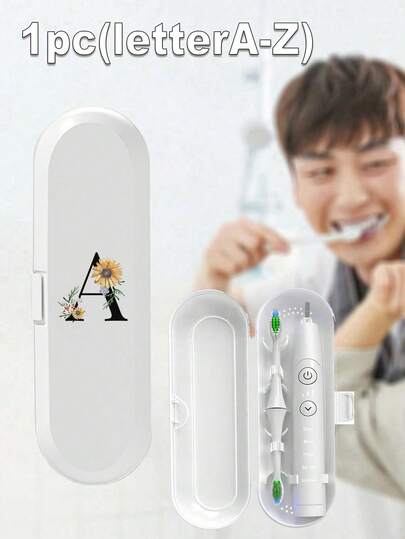 1pc Toothbrush Box , Daisy Black Letters A-Z Pattern Universal Electric Toothbrush Case, Multifunctional Portable Toothbrush Holder With Anti-Fall Design, Travel Toothbrush Storage Kit For Home And Outdoor Use, Suitable For Student Dormitory, Business Trip, Hotel Or Outdoor Travel Holder Toothbrush Case Essentials School Supplies Holiday Camping Holiday Essentials Vacation Accessories,Mother's Day, Birthday Gifts For Family And Friends, Wedding Season