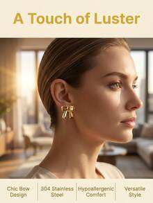 Boucles d'oreilles à nœud épais pour femmes | Boucles d'oreilles à nœud en acier inoxydable 304 or & argent, hypoallergéniques - Multicolore - Voir 3