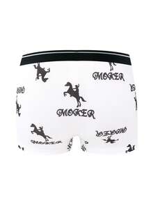 5pcs/Pack Random Print Men's Boxer Briefs, Comfortable Mid-Rise Underwear, Fashionable Skull Print Versatile Men's Boxer Shorts - Black and White - View 2