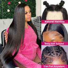 ZHUICHAO 14Inch Brazilian Straight Hair Bob Wig 13x6 HD Transparent Lace Frontal Wig Melted Hairline Baby Hair Pre-Plucked & Bleached 200% Density #1B Natural Black Straight Hair Human Blended Synthesis Wig - 1B# - View 7