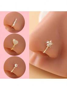 这款女士人造鼻饰/夹式耳环设计简约，镶嵌微型立方氧化锆，适合女性佩戴，展现她们的时尚魅力。 - 彩色 - 查看 1