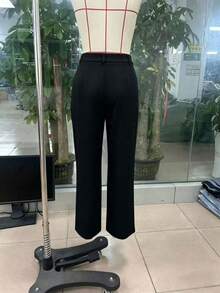 Pantalones de pierna ancha con cintura elástica y puños con cordón para mujer - Negro - Ver 3