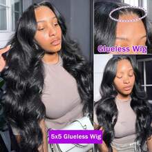 Tóc giả Body Wave Human Frontal Hair Pre Everything Lace Frontal Glueless Wig Bye Bye Knots Pre Cut Pre Plucked With Baby Hair Put On And Go Beginner Friendly Daily Party Use Pre Style 13x4 HD Blended Hair Wigs For Women 28 Inch - Tự nhiên & Đen - Xem 10