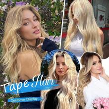 40PCS 100G Tape In Hair Extensions Human Hair  Remy Straight Invisible Tape Adhesive Hair Extensions Suitable For All People 16-24 INCHS, Thick Tape In Human Hair Extensions, Double-Sided Tape Seamless Skin Weft Extensions, Natural Blonde 24# - S18/613 - Übersicht 8