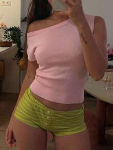Live To Mo Y2K Solid Color Round Neck Sleeveless Casual Knitted Crop Top Suitable For Vacation Travel, Parties, And Daily Wear Pink - Pink - View 8