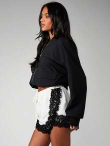 Boho Women's Lace Trim Satin Silk Shorts Shiny Elastic Waist Mini Shorts Pettipants Half Slip Shorts French Knickers Boyshorts For Dresses Full Coverage Underwear Lounge Pants - F206351-白色 - 查看 3