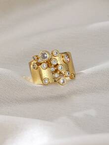 ZHIXUN 1pc Vintage Gold Color Creative Women's Ring With Wide Face Inlaid Synthetic Cubic Zirconia Fashionable Engagement, Wedding, Anniversary Exquisite Elegant Jewelry - Ring - View 8