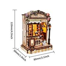 3D Wooden Puzzle Book Nook Kit DIY Morning Dew Flower Shop Miniature House Building Set Florist Store Diorama For Adults Home Decoration - Mocha Brown - View 3