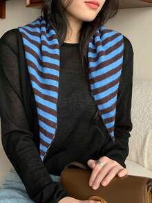 女士条纹三角围巾/披肩，百搭针织围巾，适合春夏穿着，可搭配连衣裙和衬衫，保暖头巾，情人节礼物 - 彩色 - 查看 2
