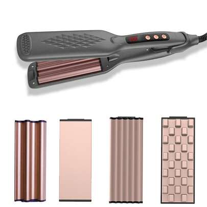 2-In-1 Negative Ion Hair Curler And Straightener, With Interchangeable Plates, 4 Temperature Settings, Fast Heating, Volumizing Hair Clips, Suitable For Straight And Curly Hairstyles