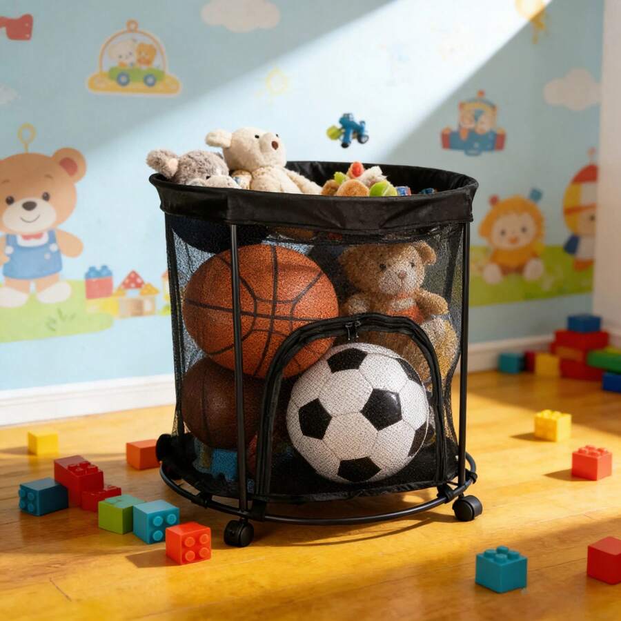 Ball Storage, Basketball Holder Ball Rack Basketball Organizer Bin 2 Side Opening Ball Cart With Wheels Sports Equipment Organizer Ball Organizer Garage Room Gym Indoor Outdoor - Default - View 1