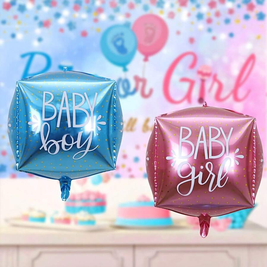 22-Inch Square Gender Reveal Party Balloons, Cubic Design, Suitable For Gender Reveal Celebrations, Perfect For Gender Reveal Parties, Birthday Decorations - Multicolor - View 1