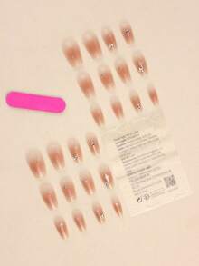 24 piezas de uñas postizas cortas de estilo cuadrado/lujo ligero con textura metálica plateada incrustada con diamantes irregulares/diamantes en forma de estrella, adecuadas para el uso diario, reuniones y uso casual. - Multicolor - Ver 3