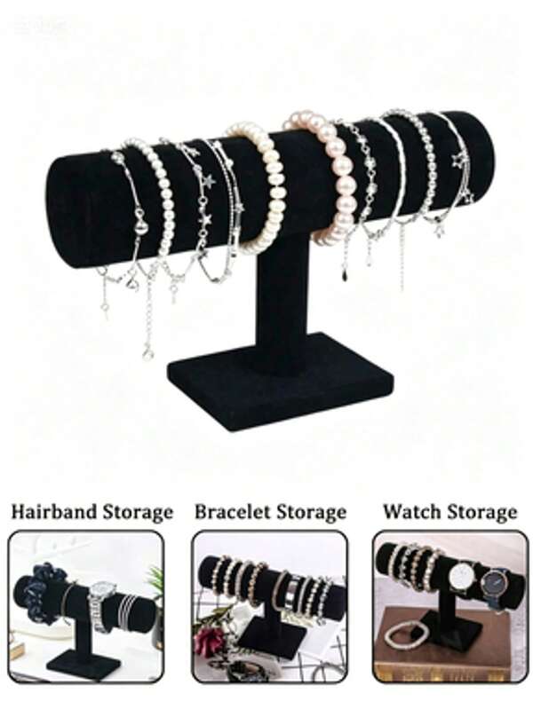 1 pièce Support de présentation de bracelet en T, support de présentation de bracelet/montre en velours, organisateur de bijoux, support de rangement de bijoux à base en bois, organisateur de colliers, bracelets et pendentifs, organisateur de rangement de bureau mode pour femme, pour la décoration de la maison, cadeaux de rentrée scolaire, cadeaux de la Saint-Valentin