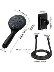 1set 6 Modes High Pressure Handheld Shower Head, Large Panel Rain Showerhead With Flexible Hose & Adhesive Holder, Multi-Spray Water Saving Shower System For Bathroom - Black - View 3