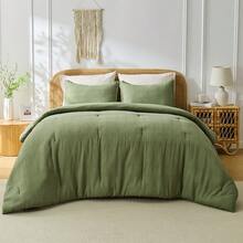Fluffy 2/3/5/7 Pieces Stripe Plaid Solid Basic Textured Print Comforter Set, 200/300 Gsm Lightweight & Breathable Bedding Sets, All Season Home Textile Fits Modern Bedroom Decor, Halloween Christmas Thanks Giving Gifts - 綠廣場 - 查看 2