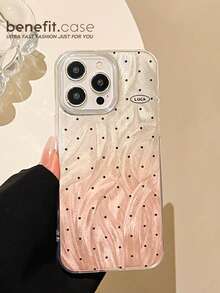 1 chiếc ốp lưng điện thoại acrylic IMD lượn sóng chấm bi hồng đen gradient, bảo vệ cứng cáp phần ống kính, ốp lưng nơ hồng ngọc trai tự làm, phù hợp với Apple 17Air 16/15 Pro Max/15 Pro/15/15Plus/14 Pro Max/14 Pro/14Plus/14/13 Pro Max/13 Pro/13/12 Pro Max/12 Pro/12/11Pro Max/11 dành cho nữ. - Vải voan lông vũ trong suốt - Xem 4
