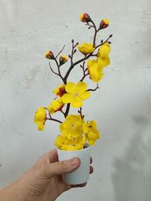 Artificial Plum Blossom Branch With Vase, Chinese Style Mini Wax Flower, Zen Decor For Living Room TV Cabinet, Artificial Plum Blossom Plastic Silk Flower Without Electronics - Multicolor - View 13
