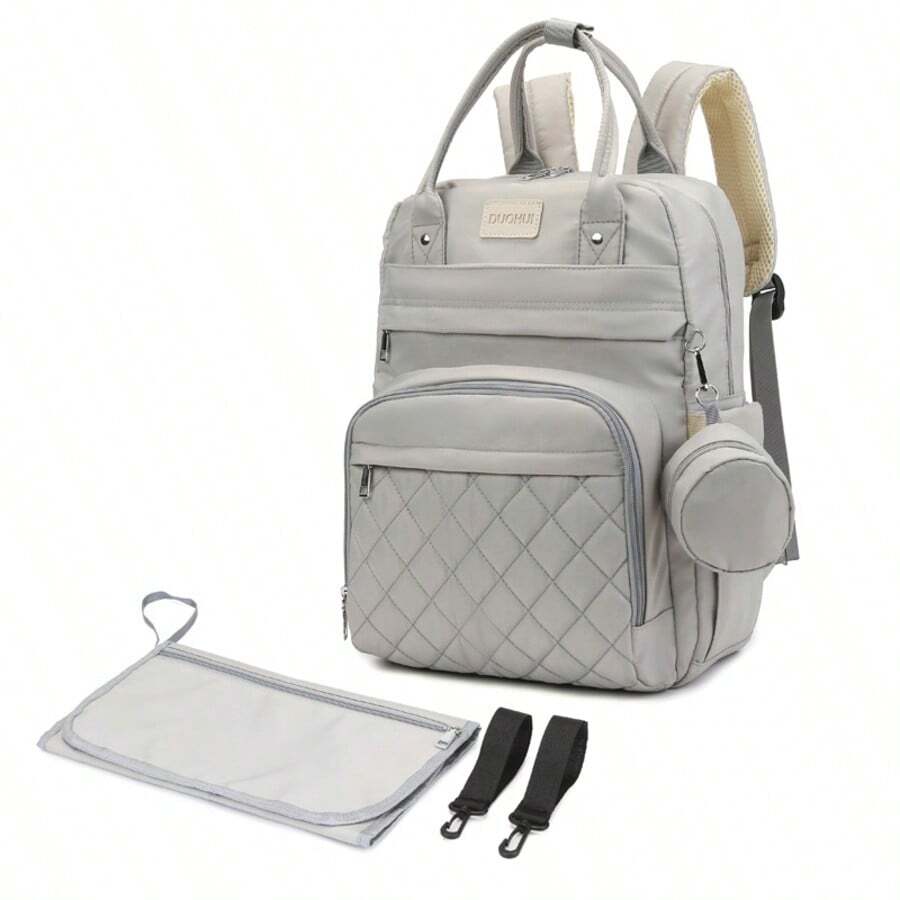 1pc Multifunctional Diaper Bag, Mommy Backpack With Bottle Warmer, Breastmilk Cooler, Changing Pad, Large Capacity, Lightweight, Convenient For Traveling With Baby - Grey - View 1