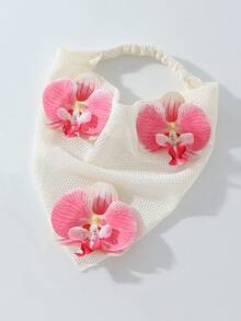 1 pièce Bandeau de mode à fleurs originales pour femmes, décoré de fleurs d'orchidées à volants brodés, convient pour le port quotidien, les vacances, les festivals et les fêtes - Multicolore - Voir 10