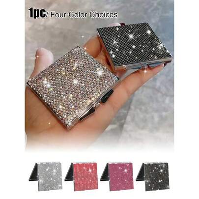 Gương trang điểm môi gấp gọn hai mặt đính kim cương lấp lánh sang trọng - Sự lựa chọn hoàn hảo để chỉnh sửa lớp trang điểm mọi lúc mọi nơi, gương trang điểm gấp gọn đính đá lấp lánh - Gương trang điểm trang trí đính đá lấp lánh dùng trong nhà, du lịch, ngoài trời, gương trang điểm mini vuông gấp gọn hai mặt, phù hợp để bỏ vào túi xách, gương bỏ túi hai mặt độ nét cao, quà tặng Ngày của Mẹ.