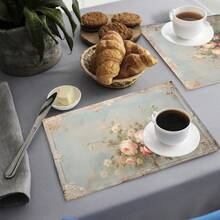 1 pieza/4 piezas/6 piezas/8 piezas Manteles individuales de lino con estampado floral vintage francés, adecuados para la mesa de comedor, decoración para todas las estaciones, manteles de mesa lavables modernos, decoración de habitaciones, posavasos, manteles de cocina y comedor, decoración de fiestas interiores y exteriores, decoración del hogar, regalo ideal - Multicolor - Ver 7